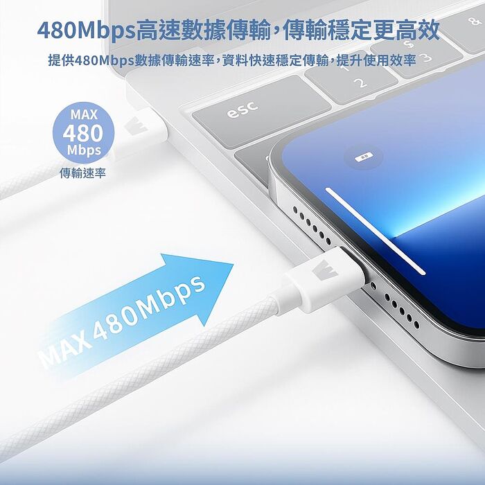 Wephone  C to C 60W PD3.0 尼龍編織充電傳輸線1.2M