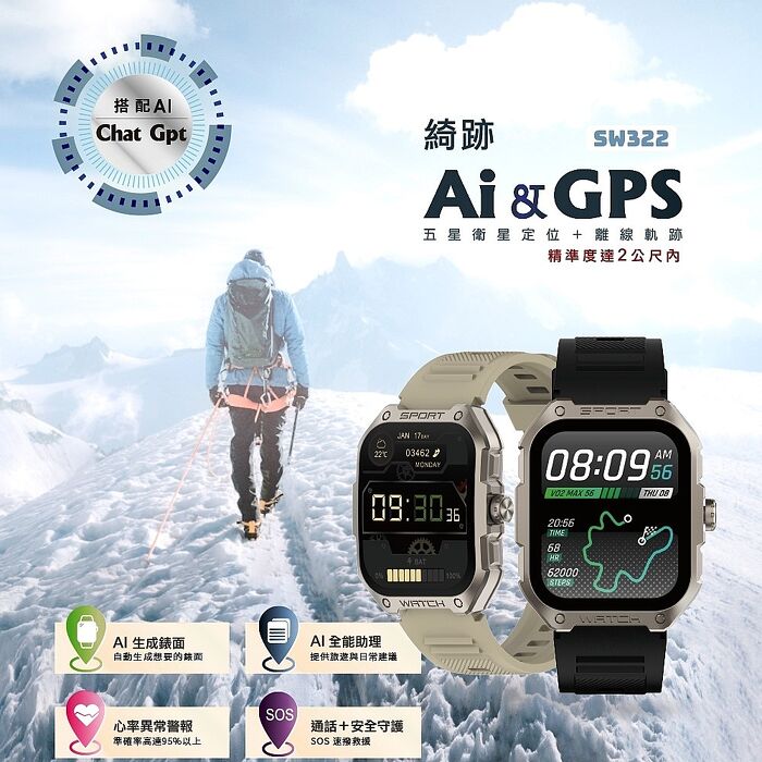 ERGOLINK 人因 SW322 綺跡 Ai GPS 智慧通話腕錶
