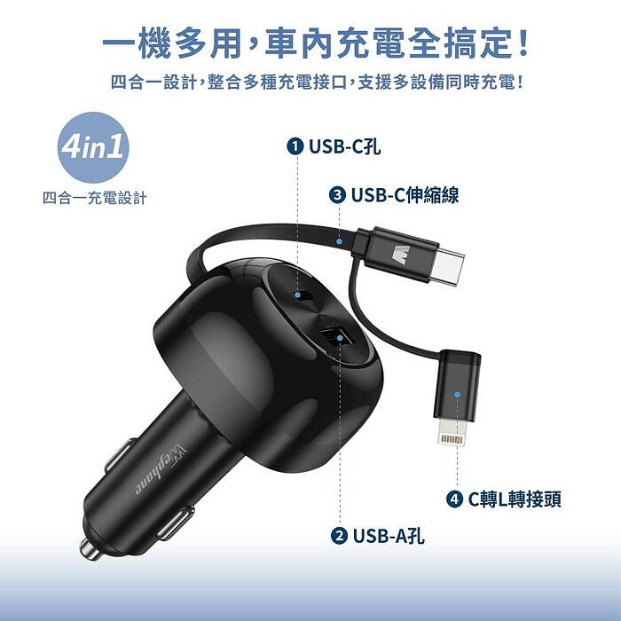 Wephone 60W四合一車用充電器 WD03-AECS01