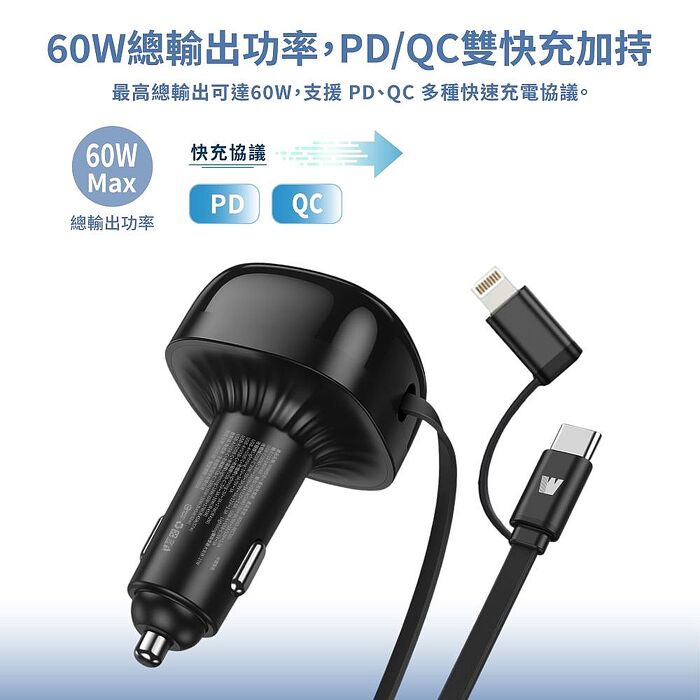 Wephone 60W四合一車用充電器 WD03-AECS01