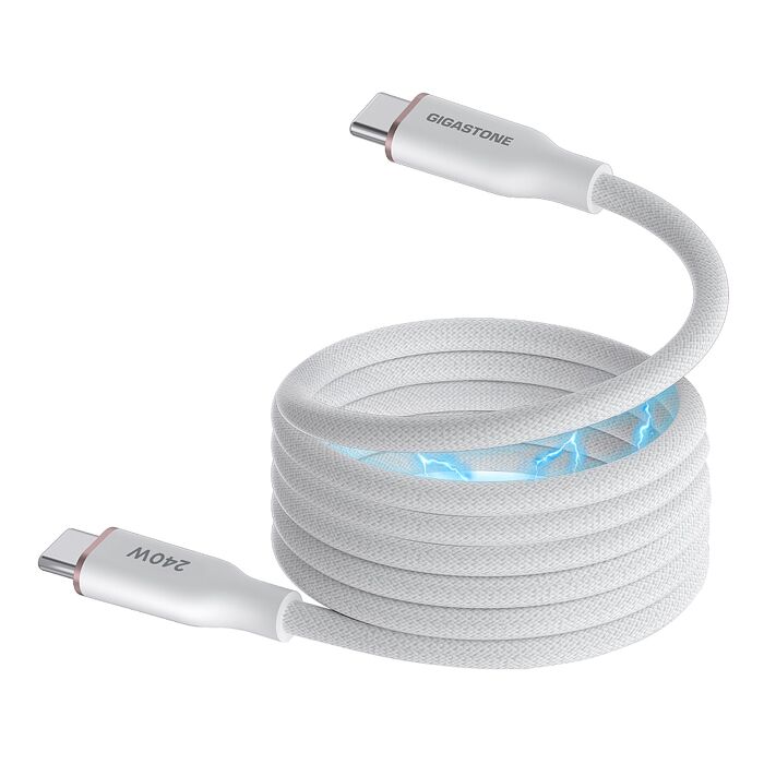 Gigastone 240W USB-C 磁吸編織充電傳輸線100cm-白色 (適用iPhone 17/Mac筆電/平板)