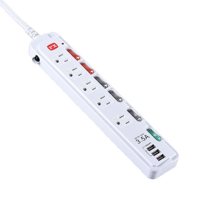 PX大通6切5座6尺USB電源延長線 PEC-365U6