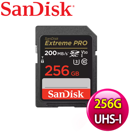 SanDisk 256GB Extreme Pro SDXC UHS-I(V30) U3 記憶卡 (200MB/140MB)