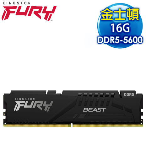 Kingston 金士頓 FURY Beast 獸獵者 DDR5-5600 16G 桌上型超頻記憶體(支援XMP3.0、EXPO)《黑》
