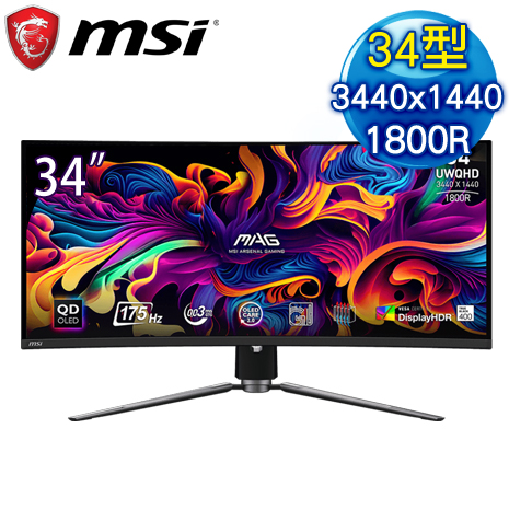 MSI 微星 MAG 341CQP QD-OLED 34型 UWQHD 175Hz 曲面電競螢幕