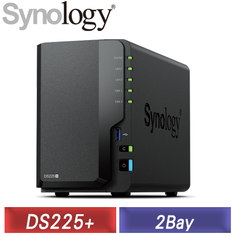Synology 群暉 DS225+ 2Bay NAS網路儲存伺服器