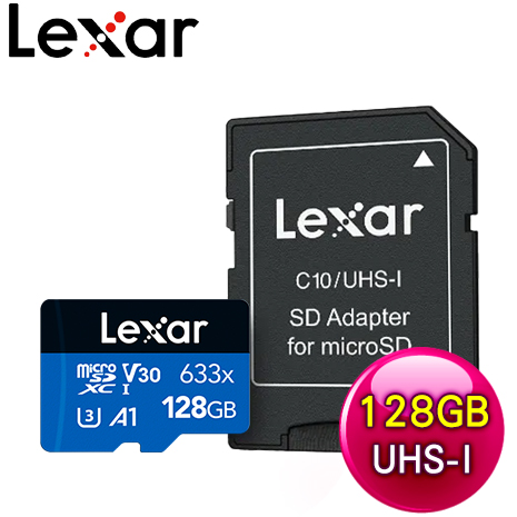 Lexar 雷克沙 633x microSDXC UHS-I A1 U3 128G 記憶卡(附轉卡/10年保)