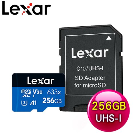 Lexar 雷克沙 633x microSDXC UHS-I A1 U3 256G 記憶卡(附轉卡/10年保)
