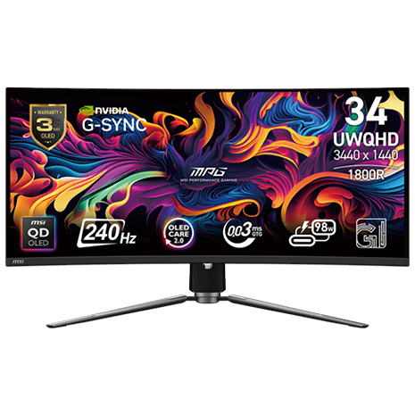 MSI 微星 MPG 341CQPX QD-OLED 34型 UWQHD 240Hz 曲面電競螢幕(HDMI/DP/Type-C)