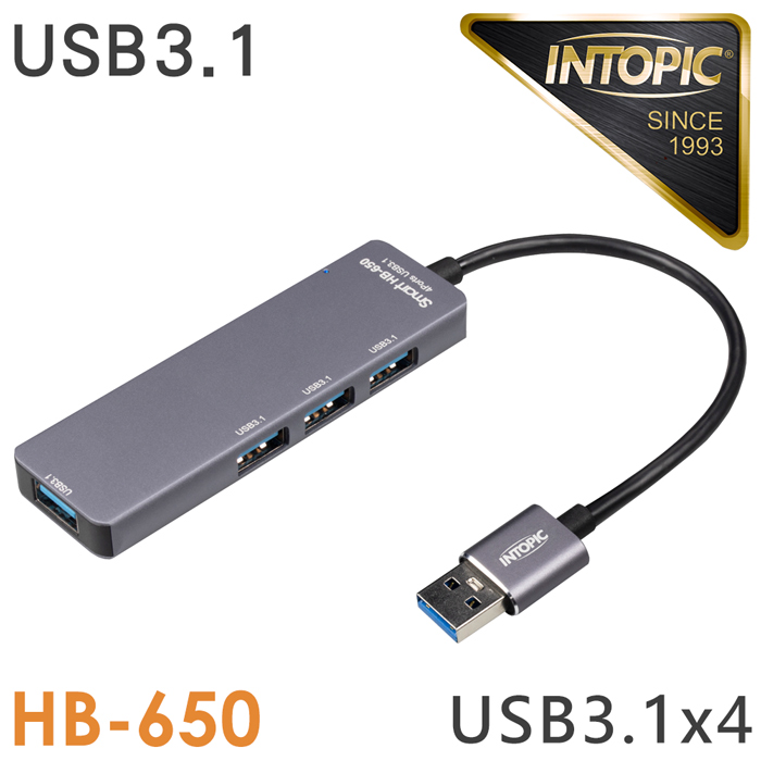 INTOPIC 4孔 USB3.1超薄鋁合金集線器(APP搶購)