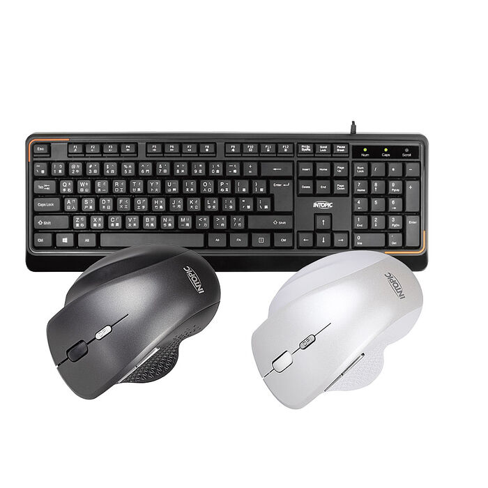 【辦公室推薦】INTOPIC低噪有線鍵盤無線靜音滑鼠組-KBD101+Q770(APP搶購)