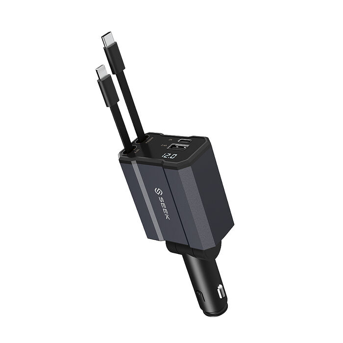 SEEK 47W雙伸縮線車用電源供應器/車充(CU-C472L)Type-C&Lightning雙伸縮線