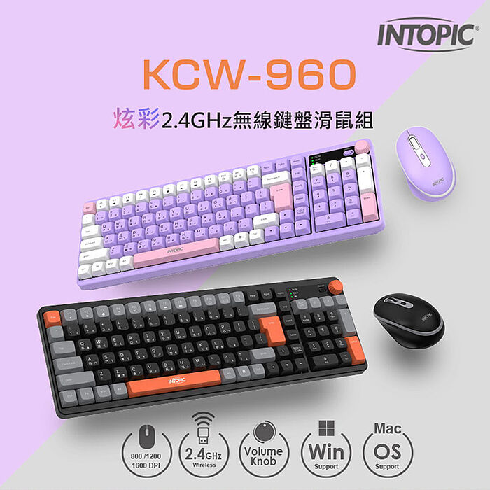 INTOPIC 廣鼎 炫彩2.4GHz無線鍵盤滑鼠組(KCW-960)