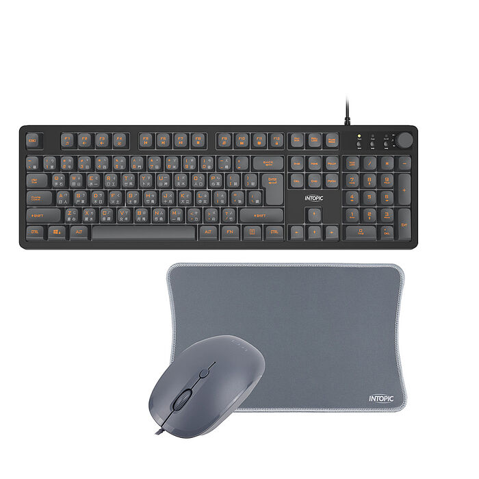 INTOPIC 廣鼎 暗焰多媒體有線鍵盤滑鼠鼠墊3件組-KBD-103+MSP-111(搶購)