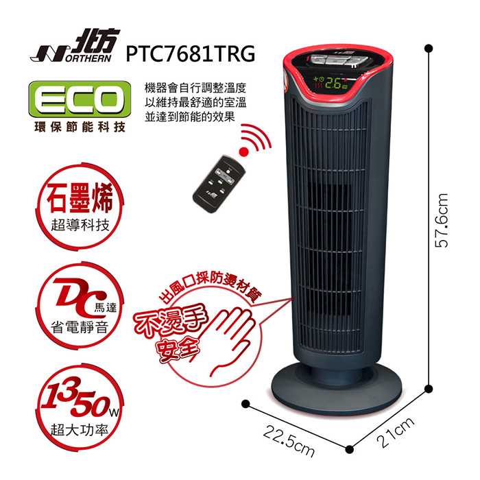 北方石墨烯陶瓷遙控電暖器 PTC7681TRG