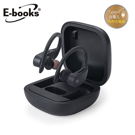 E-books SS25 真無線藍牙專業級耳掛耳機-黑