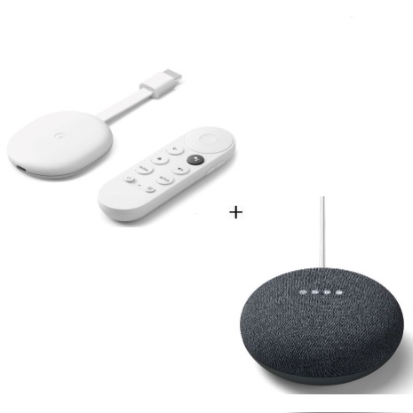 Google Chromecast(支援Google TV)-(白) + Google Nest Mini 中文化智慧音箱 (石墨黑)