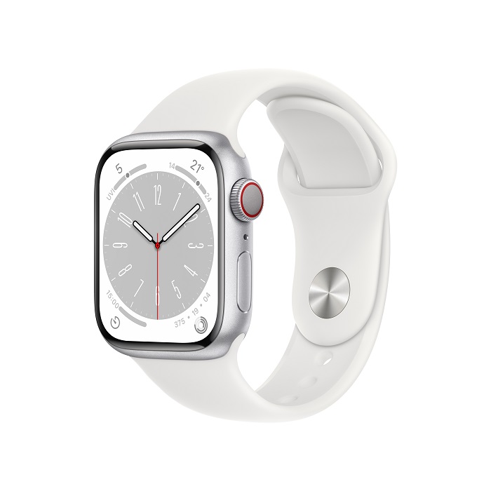 Apple Watch S8(Cellular)銀色鋁金屬錶殼配白色運動錶帶_45mm(MP4J3TA