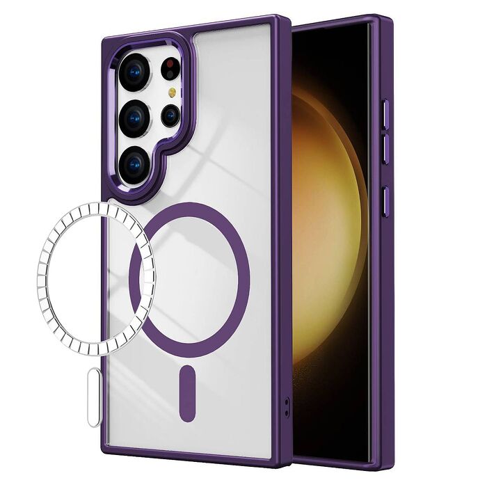 Samsung S24 Ultra 合金框磁吸防摔殼保護殼-透紫