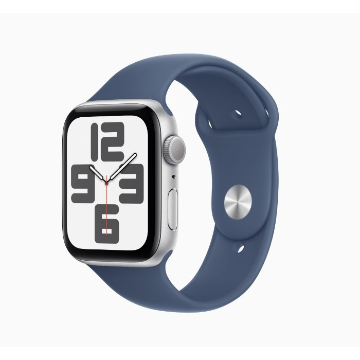 Apple Watch SE 2 GPS版 44mm(M/L)銀色錶殼配丹寧色運動錶帶(MXER3TA/A)(2024)