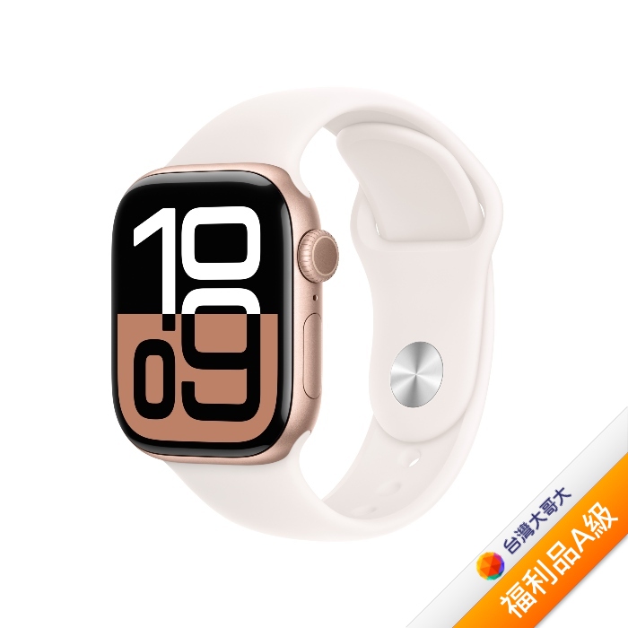 Apple Watch S10 GPS版 42mm(M/L)玫瑰金色鋁金屬錶殼配淡胭粉色運動錶帶(MWWJ3TA/A)【拆封福利品A級】