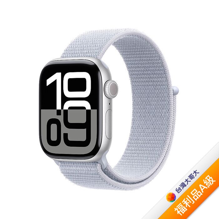 Apple Watch S10 LTE版 46mm銀色鋁金屬錶殼配青雲色運動錶環(MWY23TA/A)【拆封福利品A級】