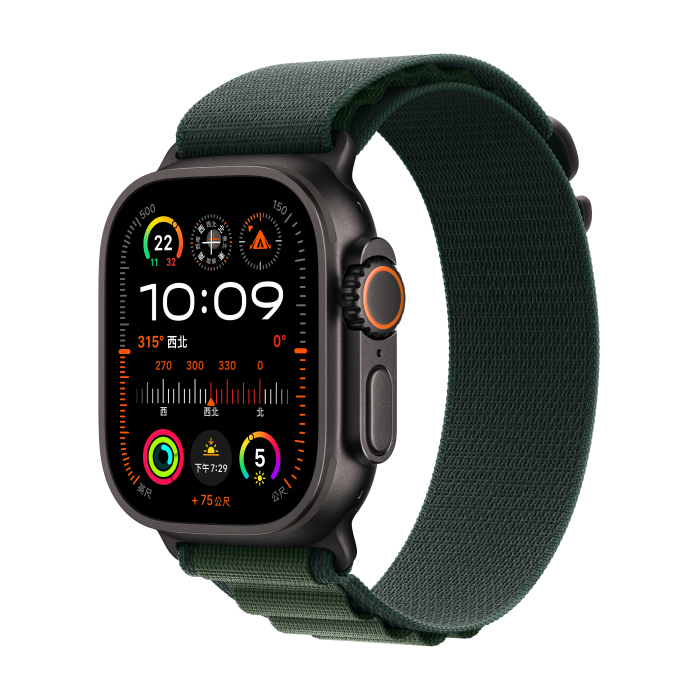 Apple Watch Ultra 2 LTE版 49mm(S)鈦金屬黑色錶殼配深綠色高山錶環(MX4Q3TA/A)【拆封新品】