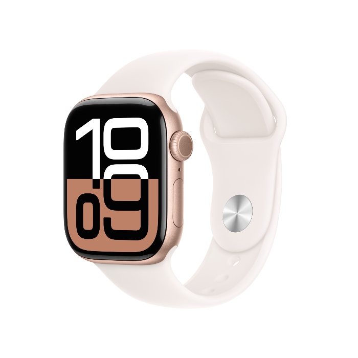 Apple Watch S10 LTE版 42mm玫瑰金色鋁金屬錶殼配淡胭粉色運動錶帶-M/L(MWXA3TA/A)【全新出清品】