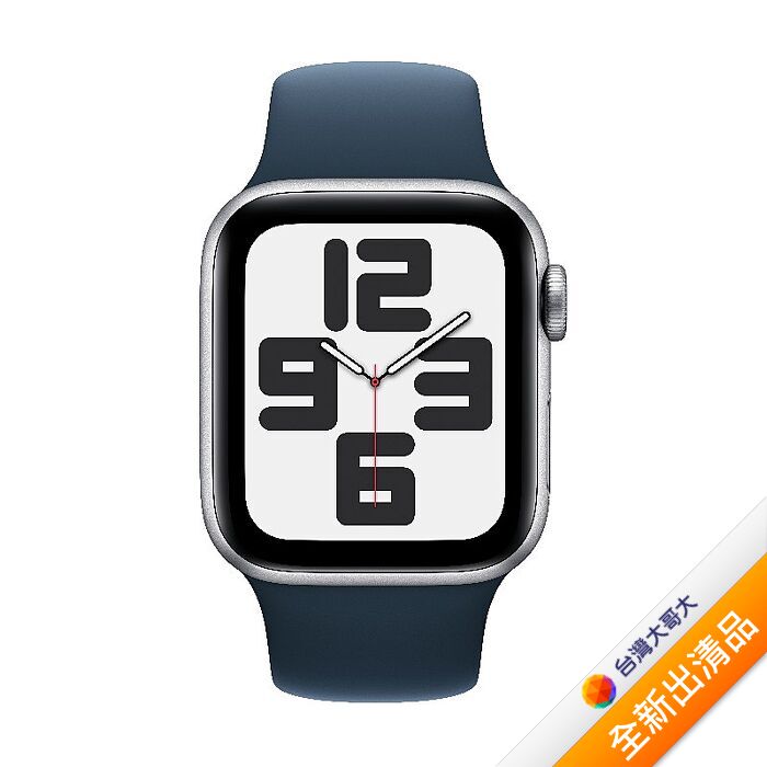 Apple Watch SE(2023) GPS版 40mm(S/M)銀色鋁金屬錶殼配風暴藍色運動錶帶(MRGJ3TA/A)【全新出清品】