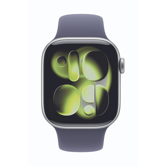 【預購】Apple Watch S11(GPS)銀色鋁金屬錶殼配霧紫色M/L錶帶46mm(MEVA4TA/A)