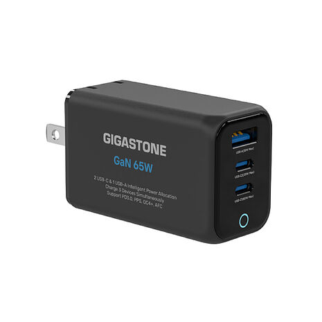 Gigastone 65W GaN氮化鎵三孔極速充電器-黑
