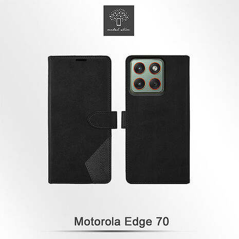 Moto Edge 70 精裝撞色高仿小牛皮前扣磁吸皮套-黑