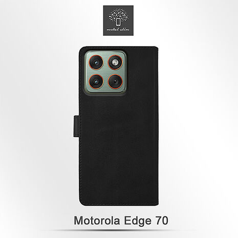 Moto Edge 70 精裝撞色高仿小牛皮前扣磁吸皮套-黑