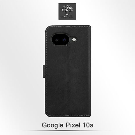 Google Pixel 10a 精裝撞色高仿小牛皮前扣磁吸皮套-黑