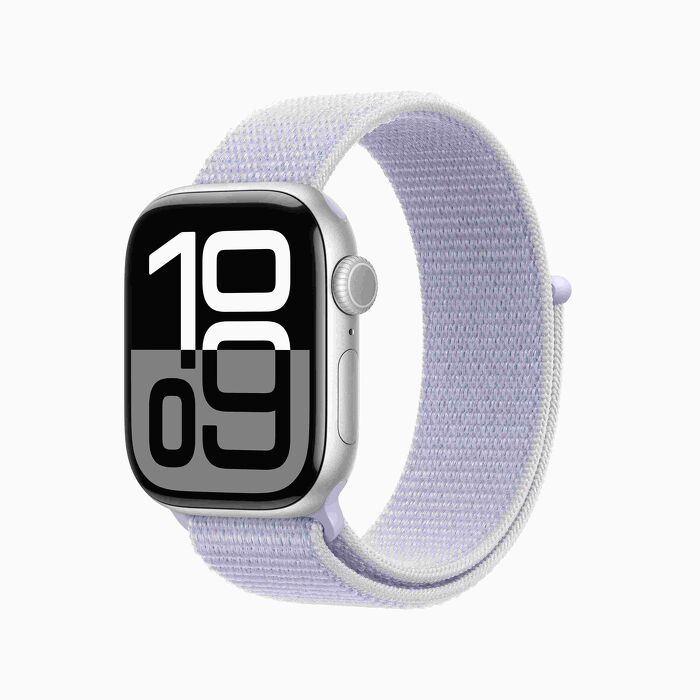 Apple Watch S10 GPS版 46mm銀色鋁金屬錶殼配青雲色運動錶環(MWWN3TA/A)【拆封福利品A級】