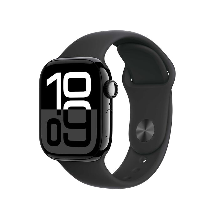 Apple Watch S10 GPS版 42mm曜石黑色鋁金屬錶殼配黑色運動錶帶(MWWE3TA/A)-S/M【全新出清品】