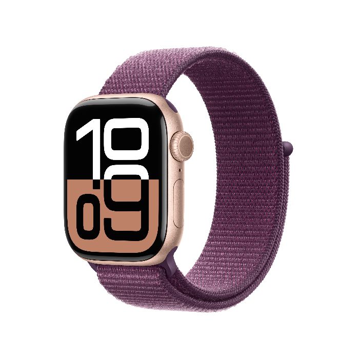 Apple Watch S10 LTE版 46mm玫瑰金色鋁金屬錶殼配梅李色運動錶環(MWY83TA/A)【全新出清品】