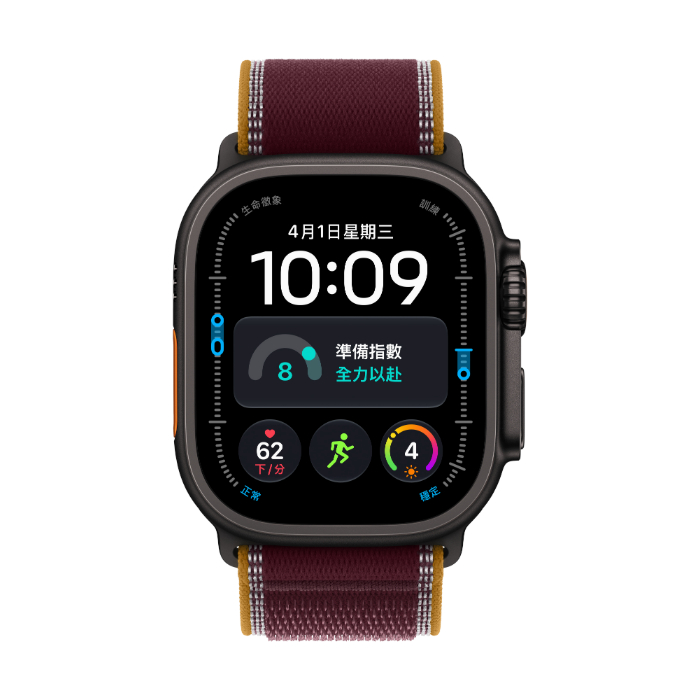 【預購】Apple Watch Ultra 4 GPS+Cellular 49mm 鈦金屬黑色錶殼配勃根地紅色越野錶環-M/L(MJC44TA/A)