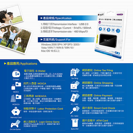 【限時免運】E-books T29 晶片ATM+複合讀卡機+三槽USB集線器(活動)
