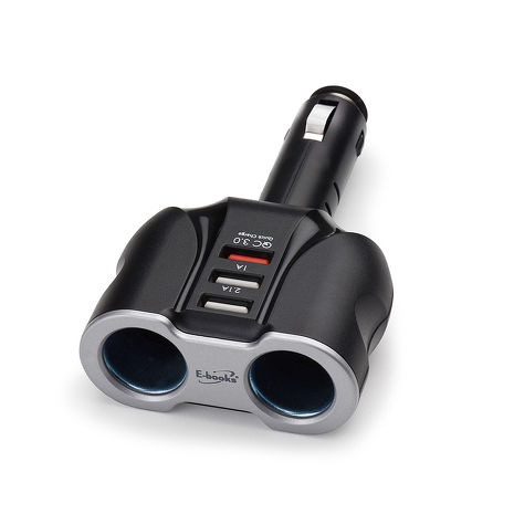 E-books B32 車用QC3.0 USB快充+雙槽擴充充電器_福利品_簡易包裝