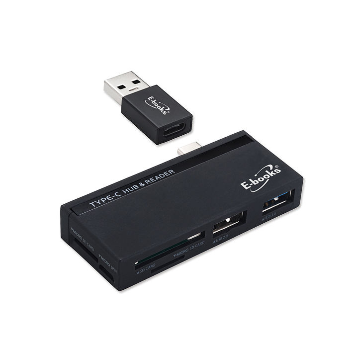 【限時免運】E-books T42 Type C+USB3.0萬用雙介面OTG HUB讀卡機