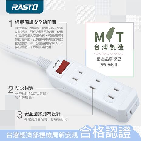 【台灣製造】RASTO FE1一開四插二孔延長線 1.8M(活動)