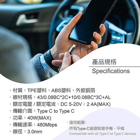 RASTO RX45 TypeC to C高速QC3.0充電傳輸線1.2M(活動)