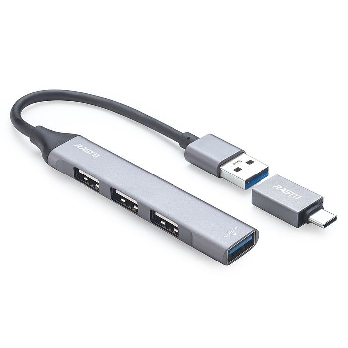 RASTO RH7 USB 3.0 鋁合金四孔HUB集線器 贈TypeC接頭(活動)