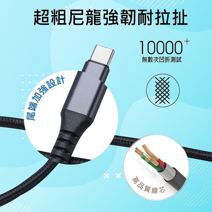 E-books XA44 鋁製Type C to C 100W極速充電傳輸線-1M+2M