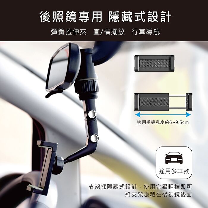 E-books 穩固型車用後視鏡360°旋轉手機車架_搶購