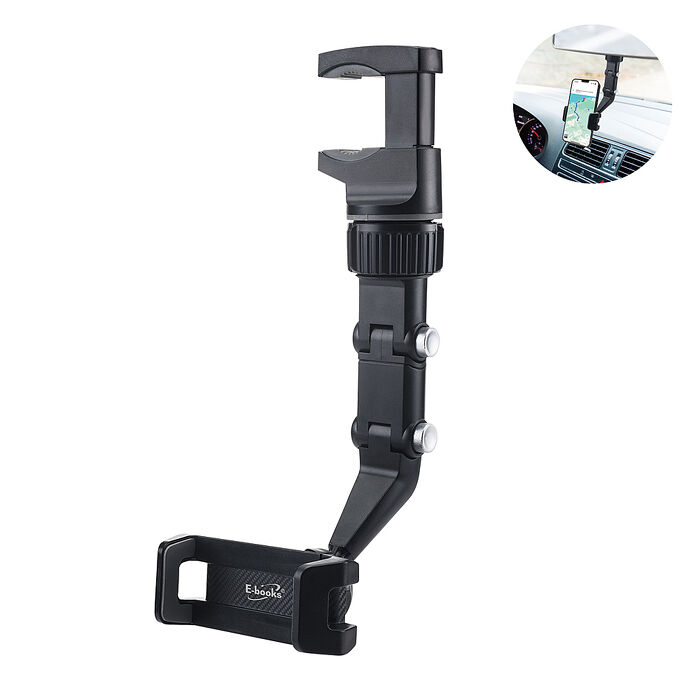 E-books 穩固型車用後視鏡360°旋轉手機車架_搶購