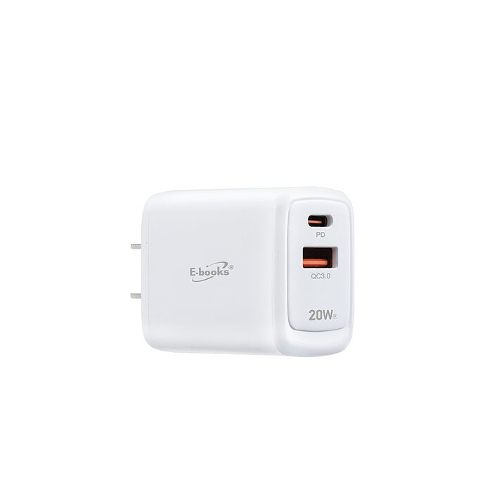 E-books B111 智能穩壓 20W PD+QC3.0雙孔快速充電器