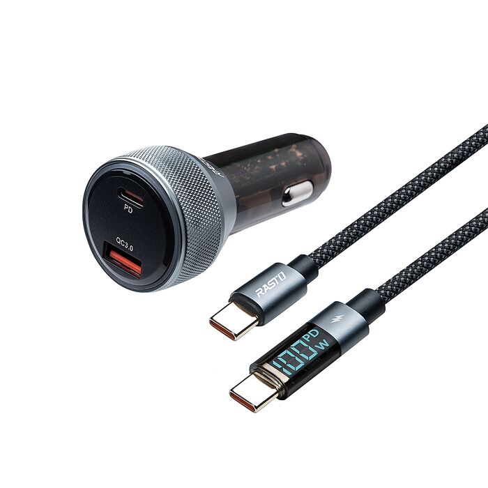 RASTO RB57 車用45W PD+QC3.0+100W C to C數顯快充傳輸充電組