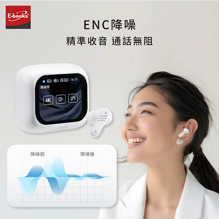 E-books SS61 AI智能全觸控ANC+ENC主動降噪無線藍牙5.4耳機